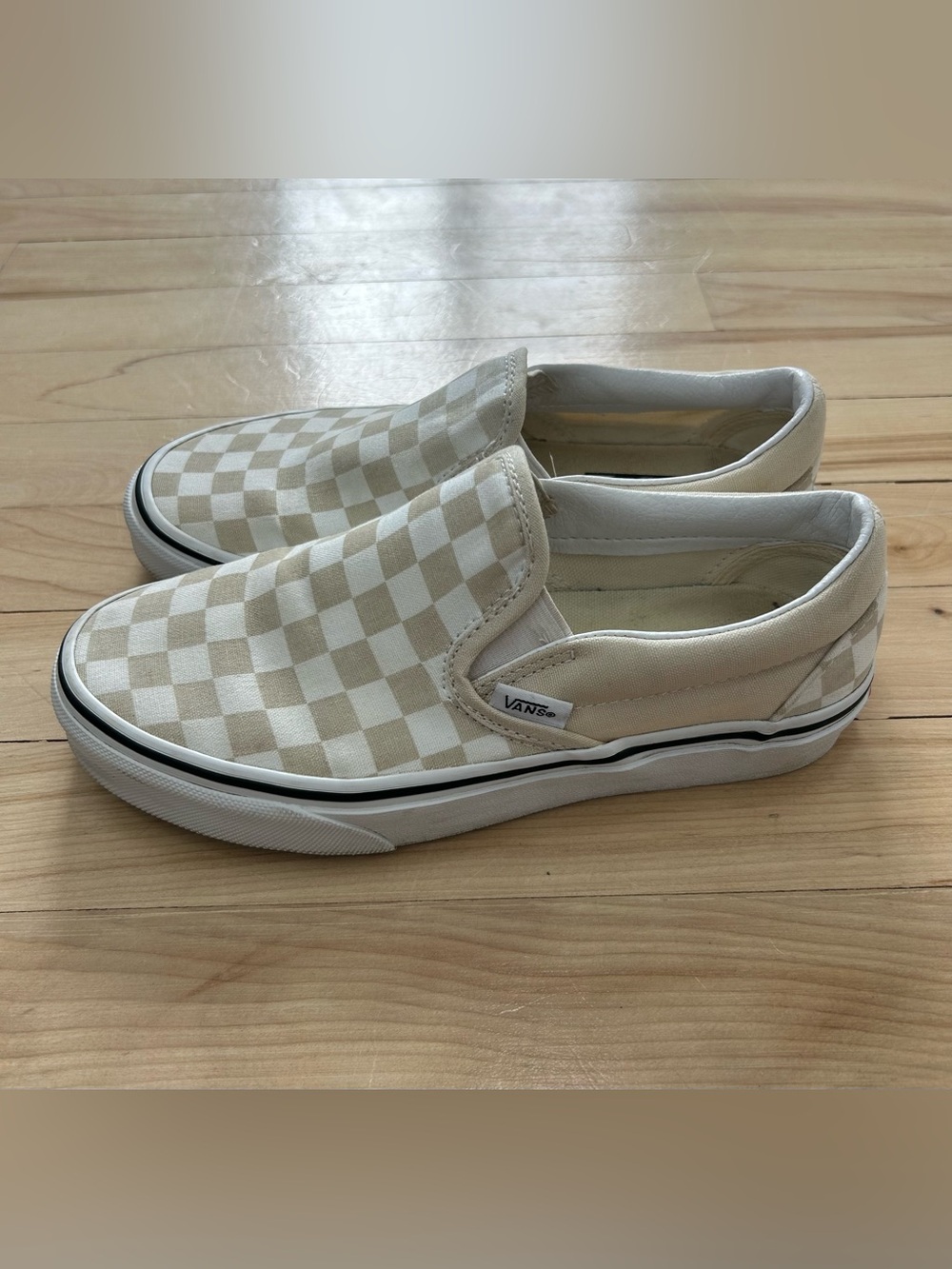 Vans Classic Checkerboard Slip-On Sneakers Cream Beige Women’s 6